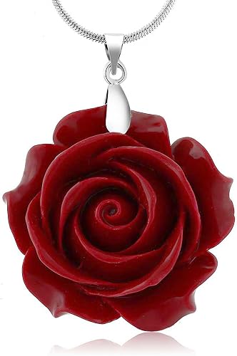 Simulated Carved Coral Rose Pendant and Necklace