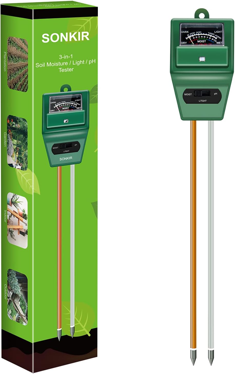 Soil pH Meter, MS02 3-in-1 Soil Moisture/Light/pH Tester Gardening Tool Kits