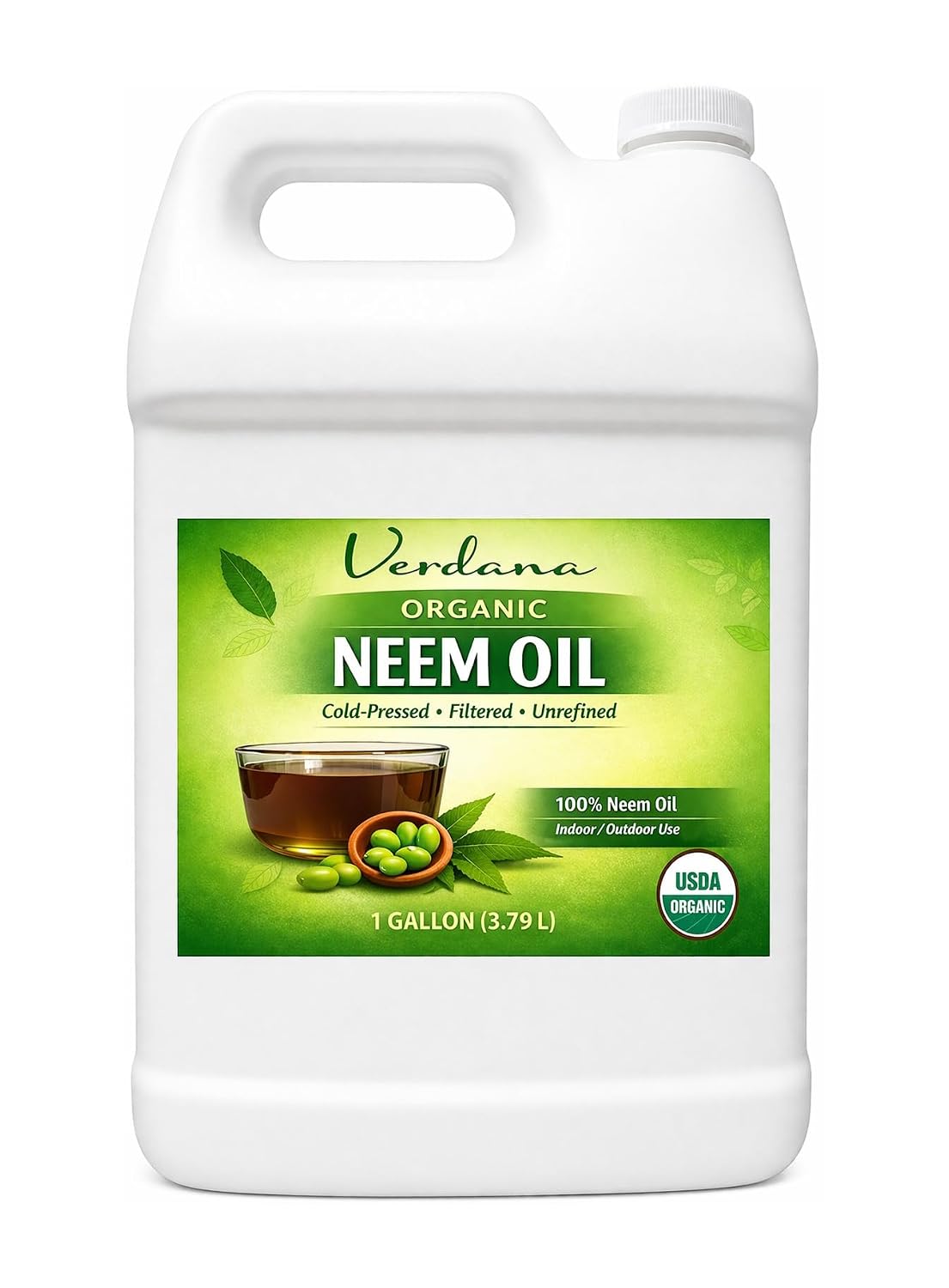 Verdana Pure Neem Oil for Plants – 1 Gallon (128 Fl Oz) – Organic, Cold Pressed, Unrefined, Non-GMO – 100%
