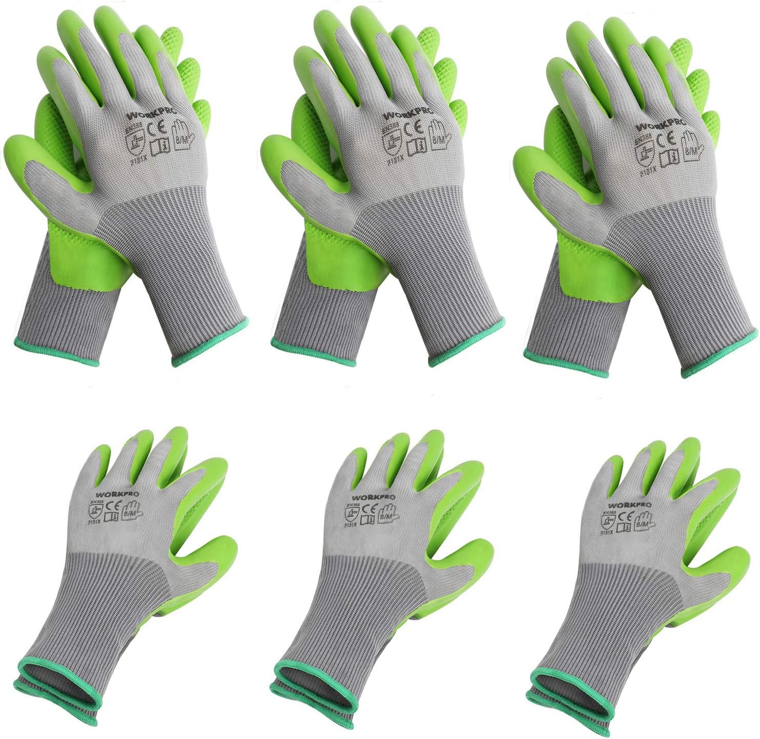 6 Pairs Garden Gloves Men and Women with Eco Latex Palm Coated