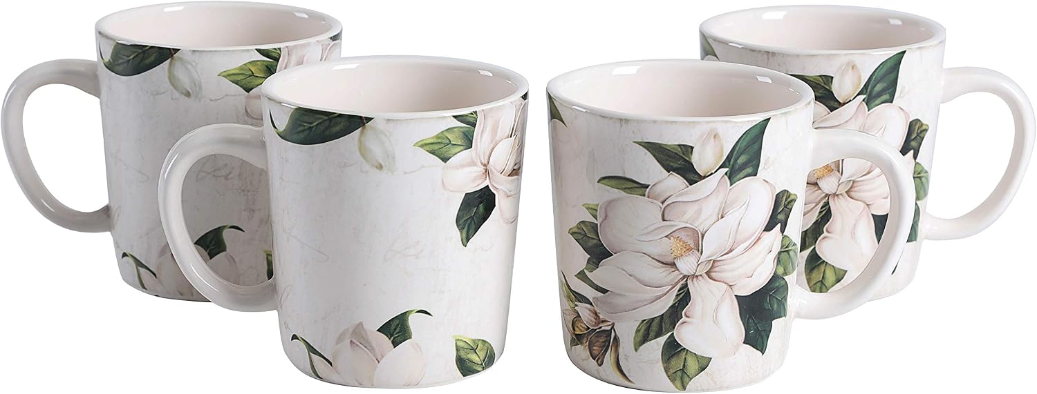 Set of 4 Ceramic Magnolia Flower Coffee Mug