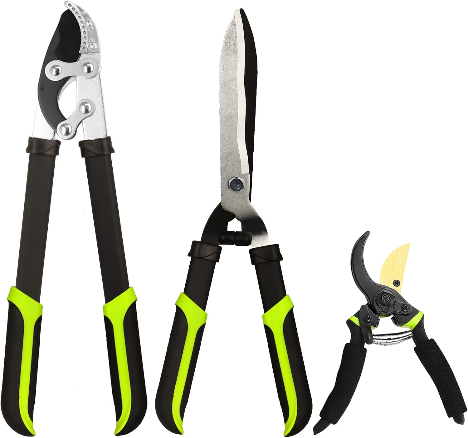 Hedge Clippers & Pruners Combo Set 3-Piece Hedge Shears, Sharp Tree Trimmer Branch Cutter for Yard