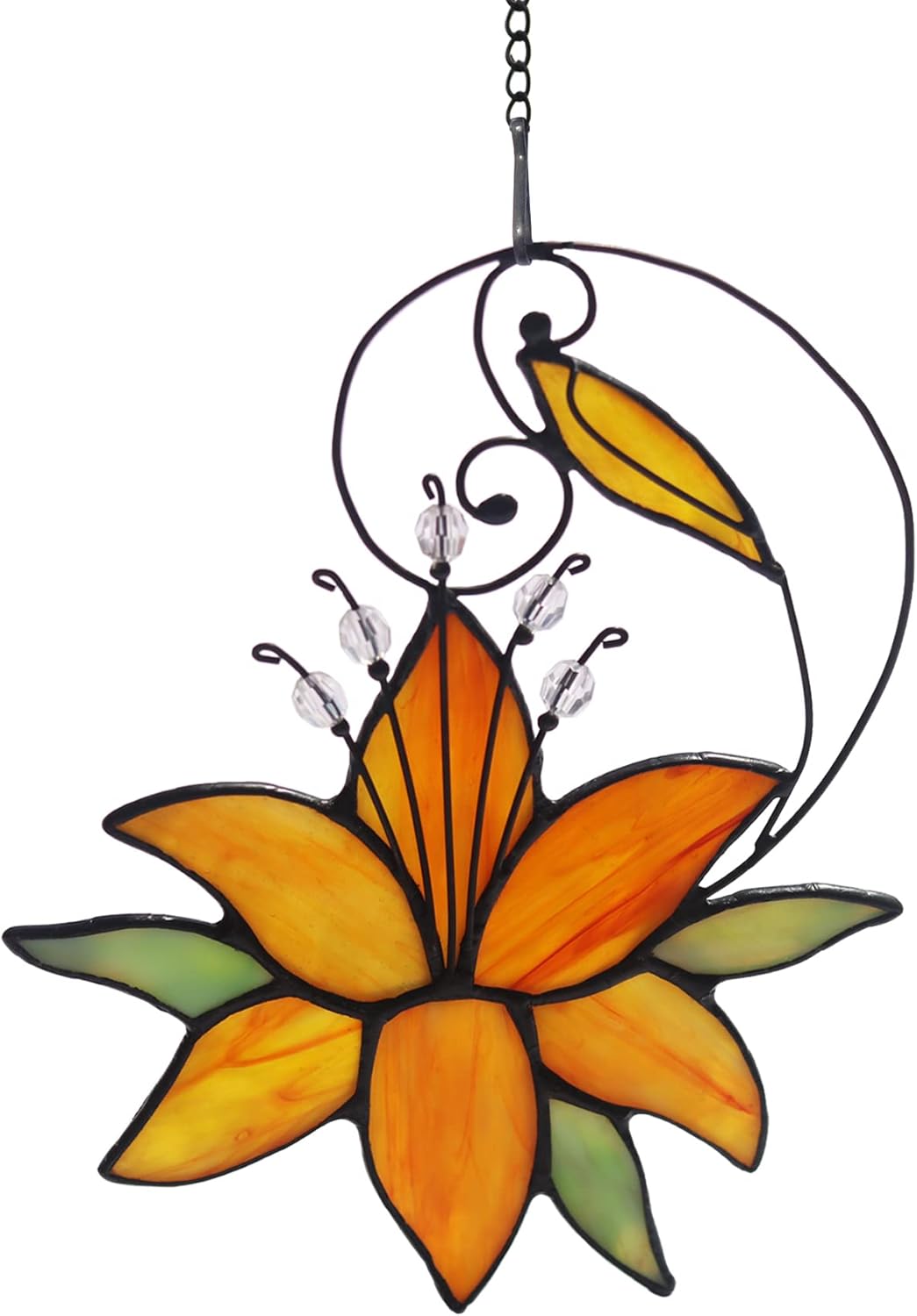 Orange Tiger Lily Flower Gift for Her Women, Love Gift Stained Glass