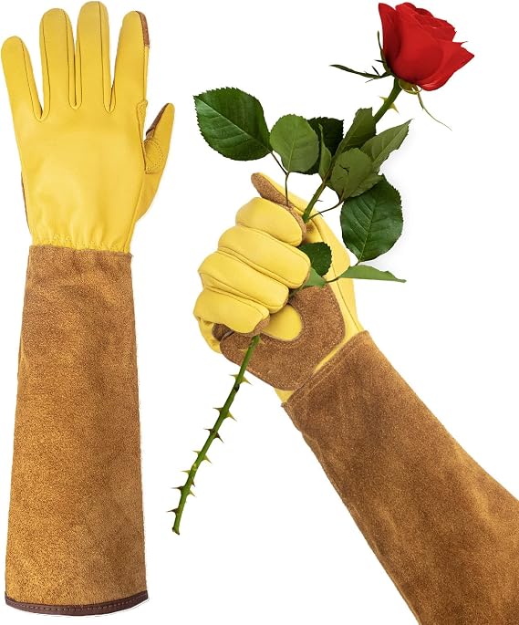 Long Gardening Gloves for Women Thorn Proof,Rose Pruning Cowhide Leather Garden Glove