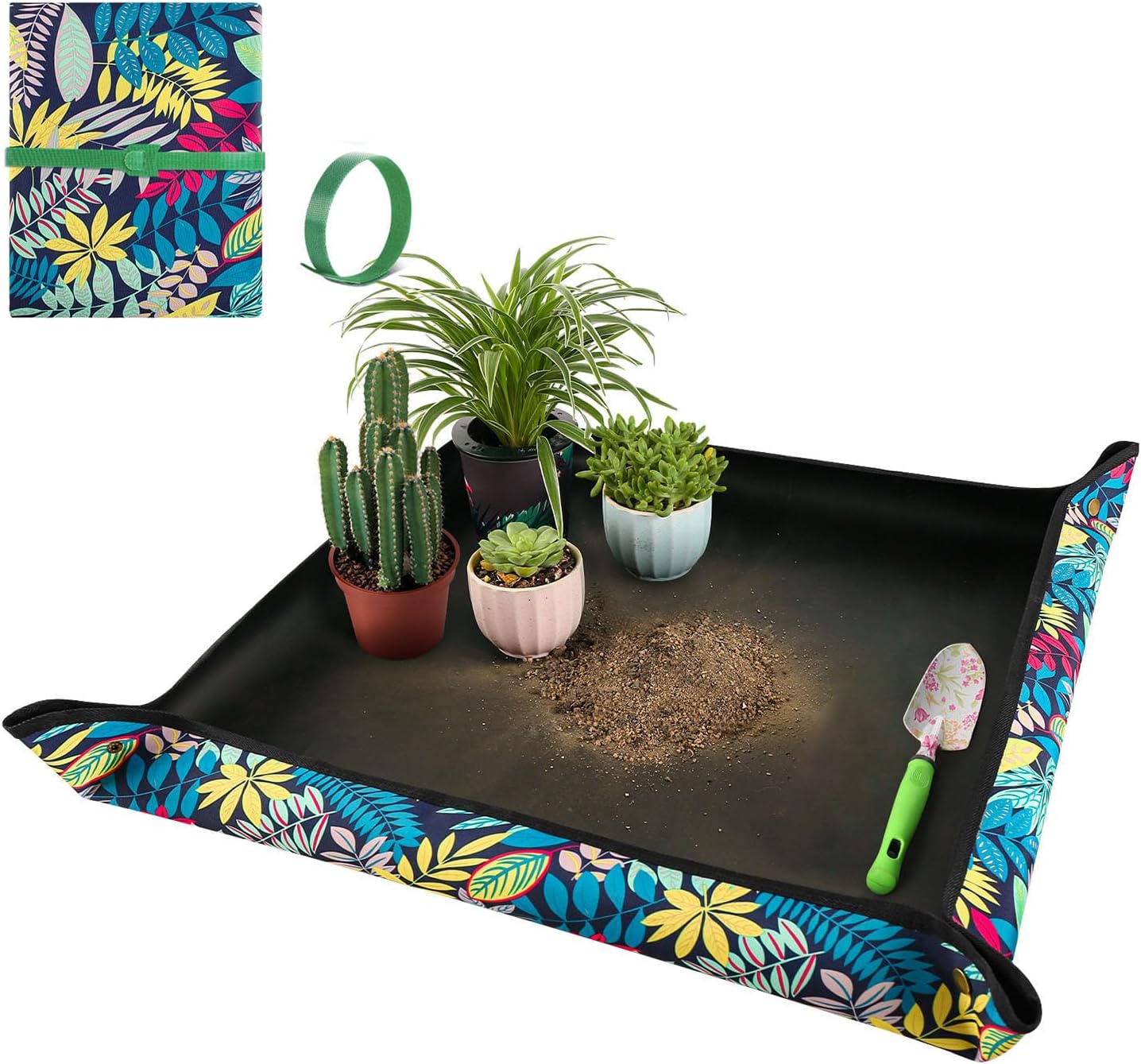 Mat for Plant Transplanting and Mess Control 29.5"x 29.5" Oxford Fabric Waterproof Potting Foldable Indoor Portable Gardening Tray