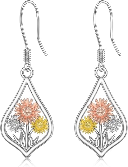 Sterling Silver Gerbera Daisy Flower Earrings