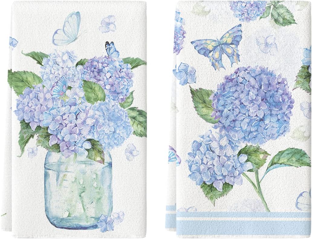 Hydrangea Vase Butterfly Spring Kitchen Towels Dish Towels