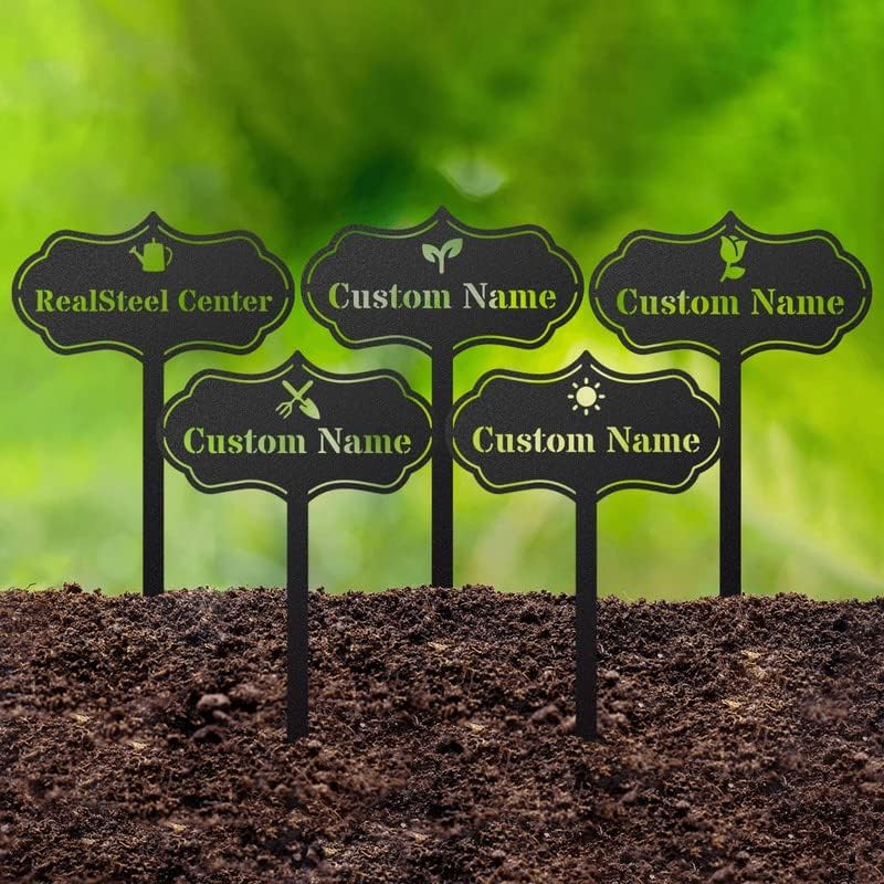 Metal Garden Stakes for Herbs, Fruits & Vegetables | Elegant Steel Plant Labels for Pots, Raised Beds & Outdoor Gardens