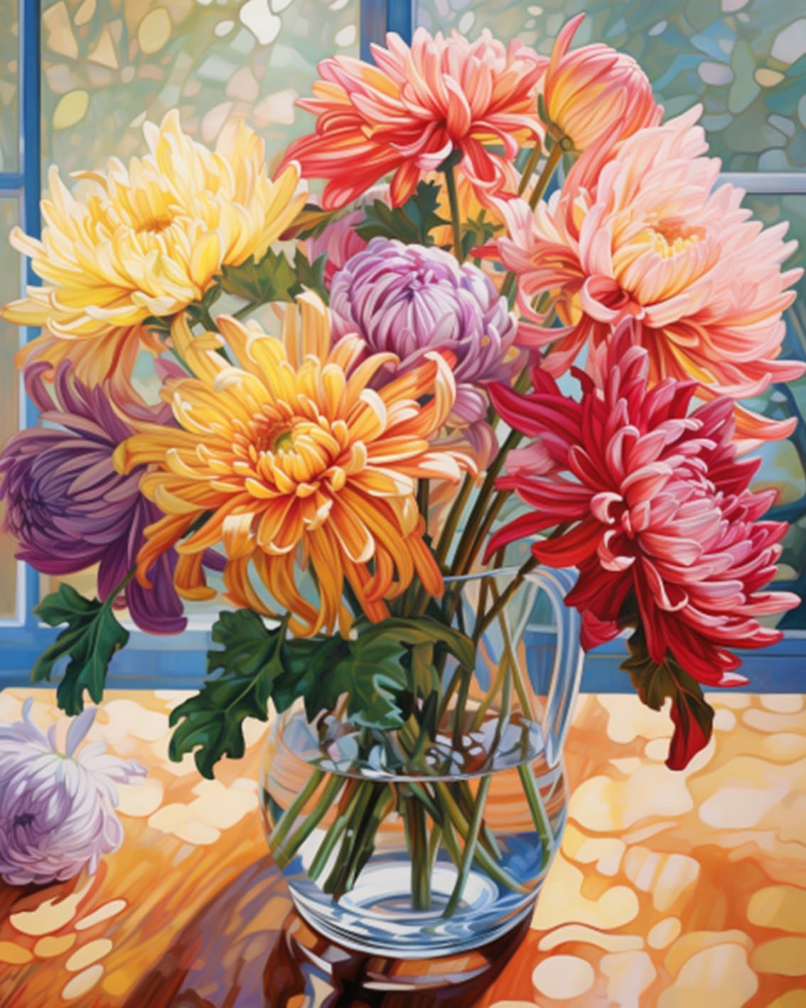 Chrysanthemum Flowers in a Vase Paint by Number