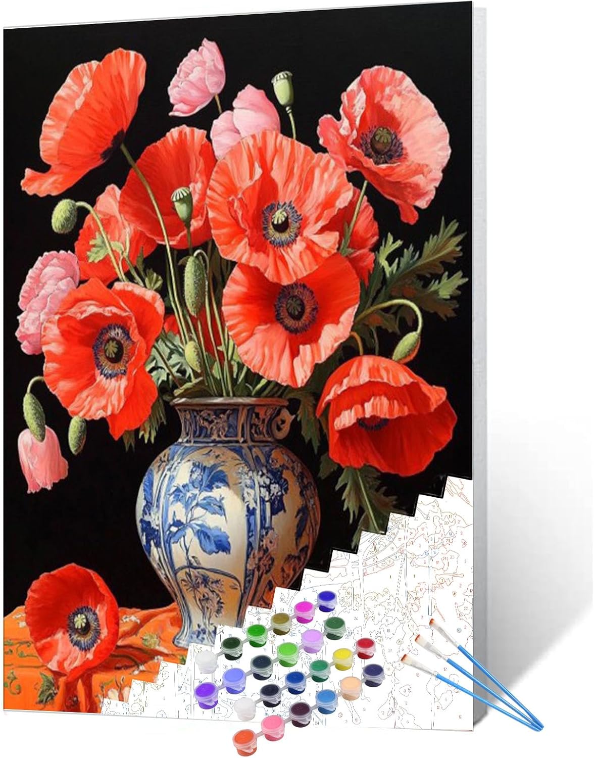 Red Poppy Flowers in a Vase Paint by Number