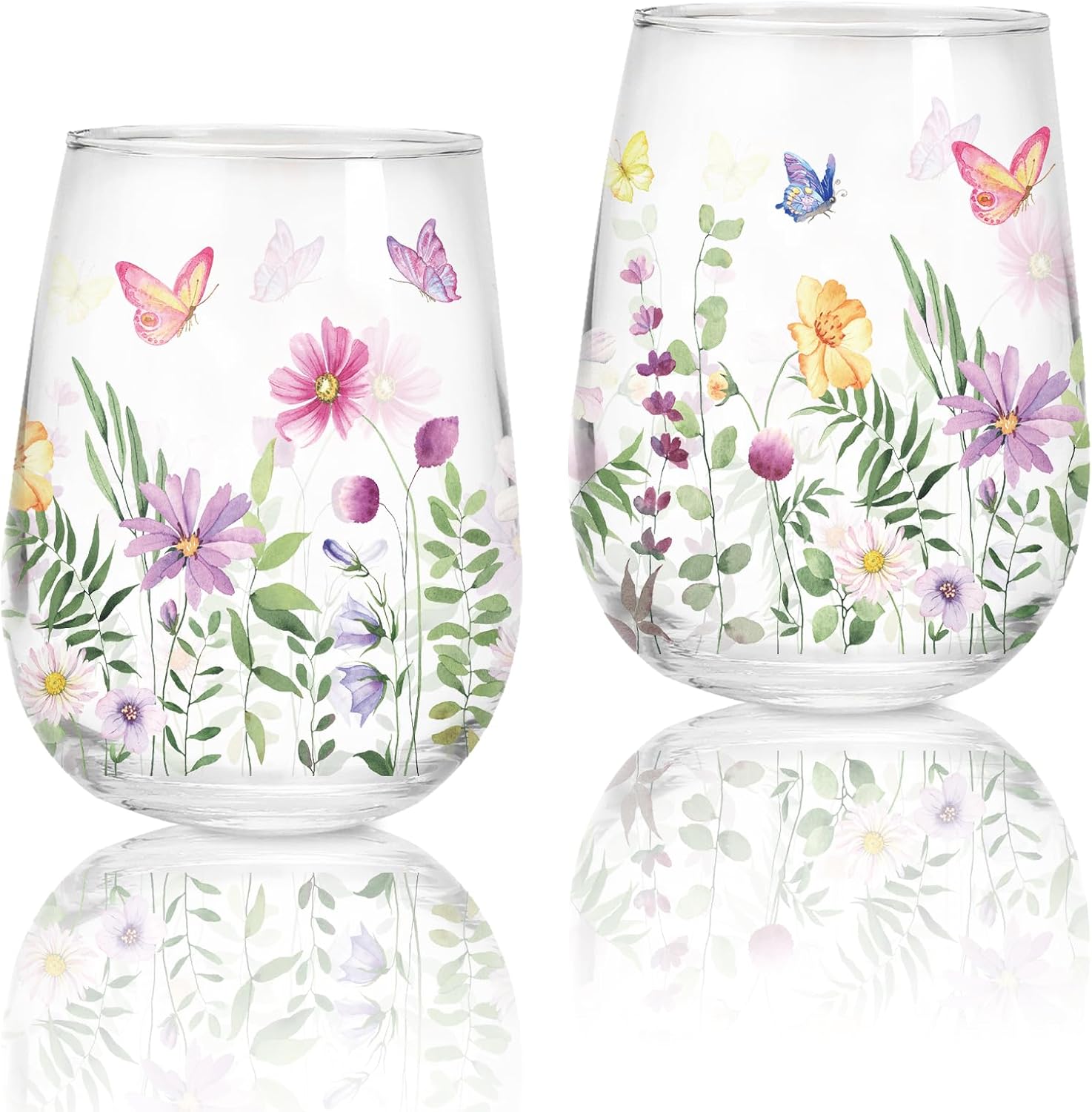 Wild Flower Stemless Wine Glass