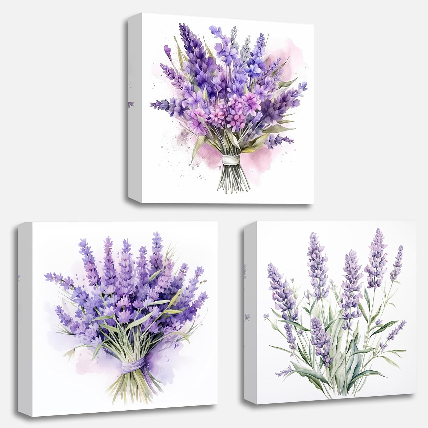 Trio of Lavender Flower Canvas Wall Art