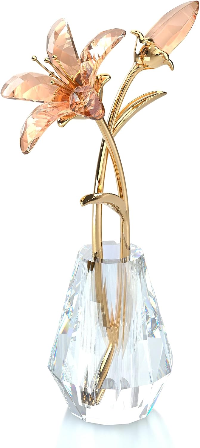 Crystal Tiger Lily Flowers with Crystal Vase Metal Stem