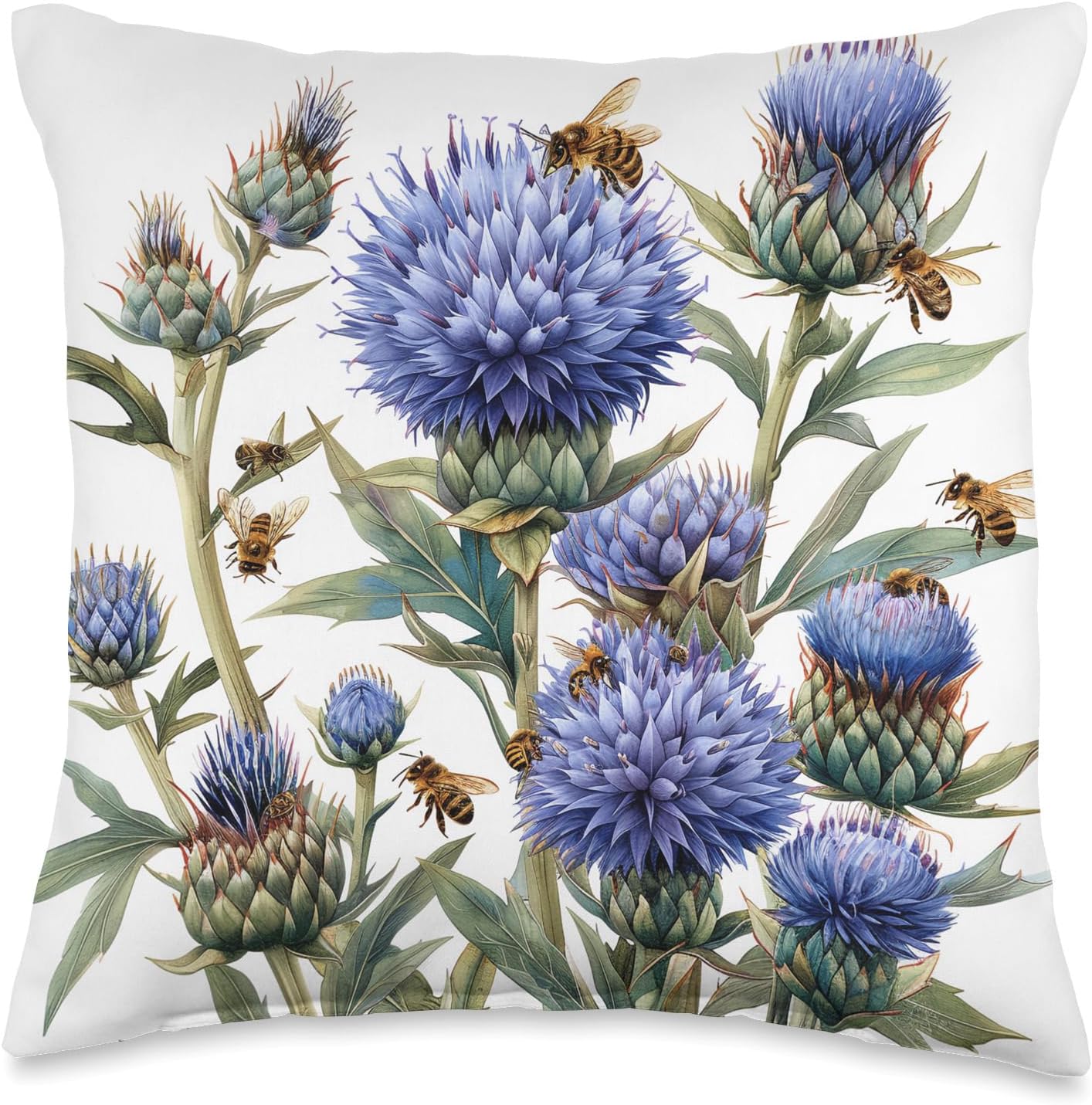 Globe Thistle Flower Throw Pillow