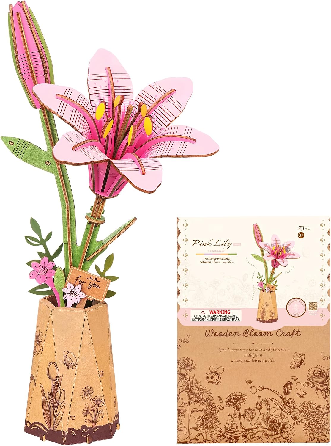Wooden Lily Flower Puzzle - DIY Assembly Model Kit