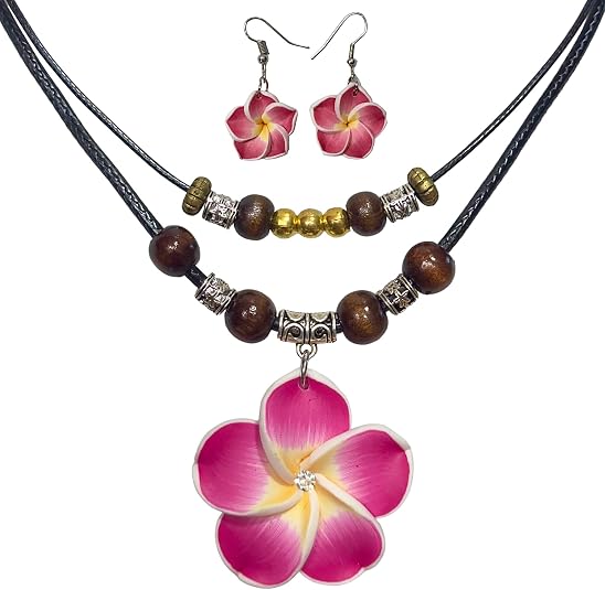Plumeria Flower Earrings and Necklace