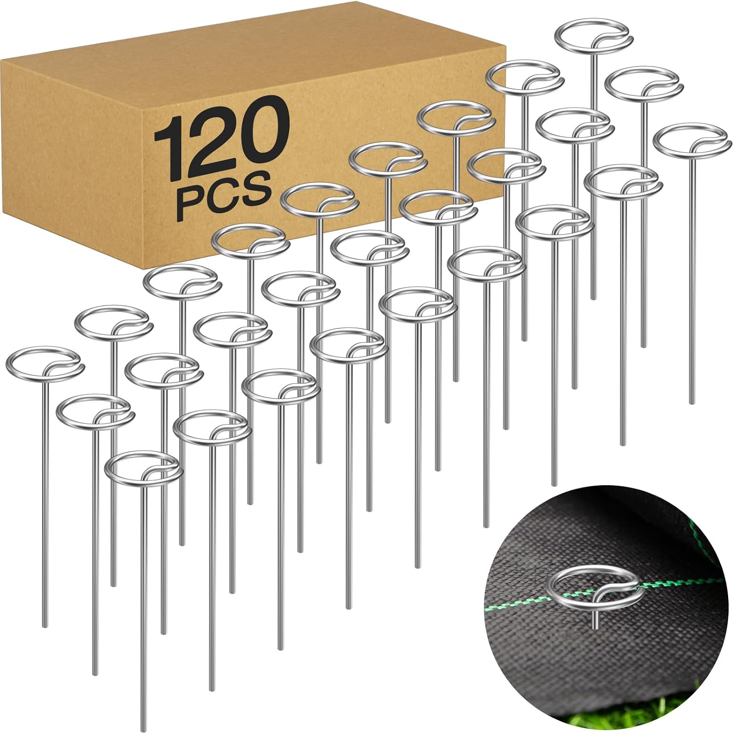 MISC 120 Pack 6 Inch 8 Gauge Landscape Staples – G-Shaped Heavy Duty Garden Stakes, 4.0mm Galvanized Ground Anchors