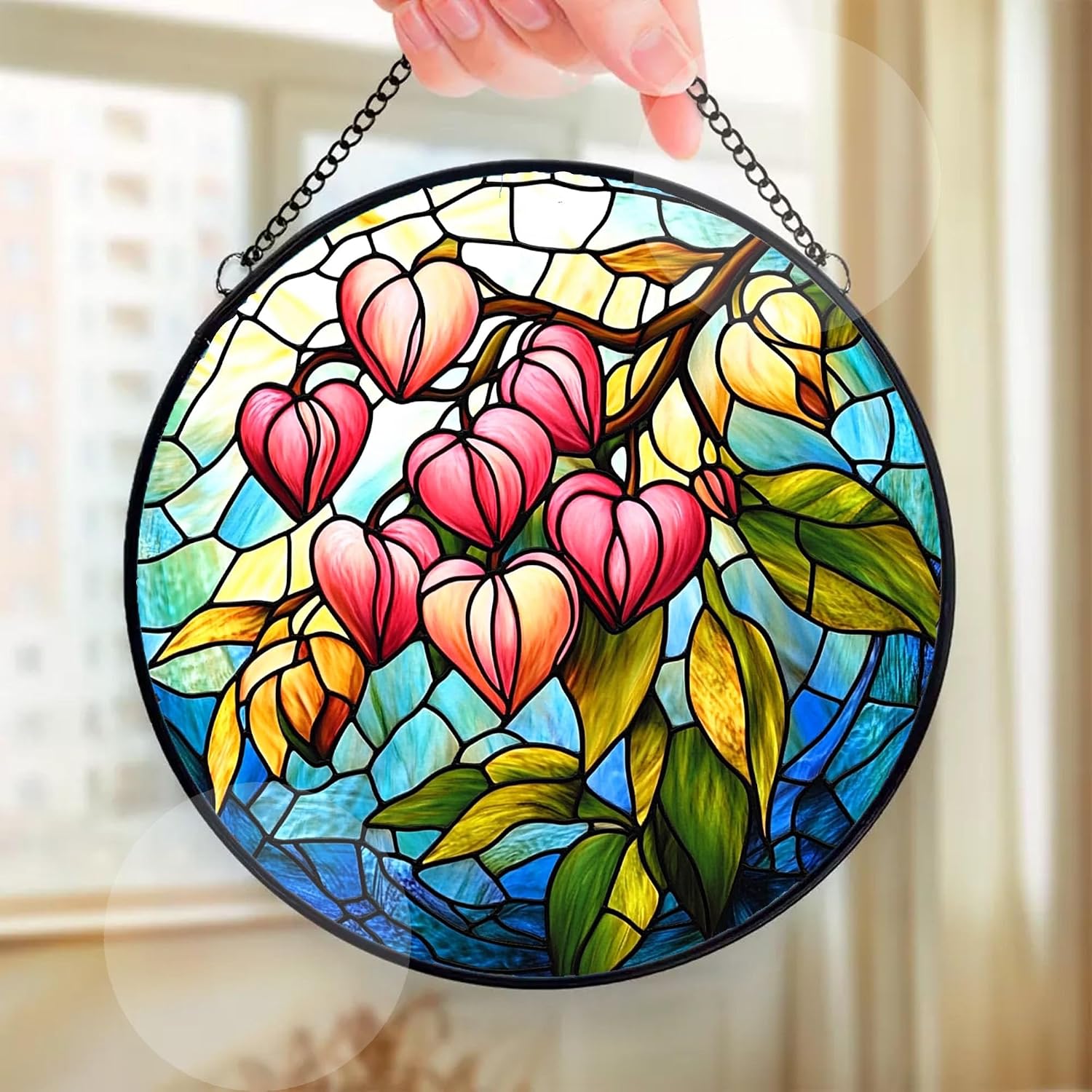 Bleeding Heart Stained Glass Suncatcher