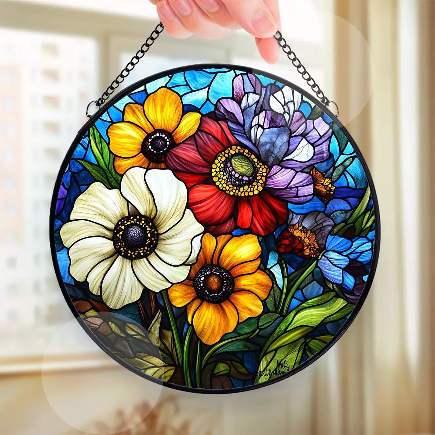 Colorful Anemone Flower Suncatcher