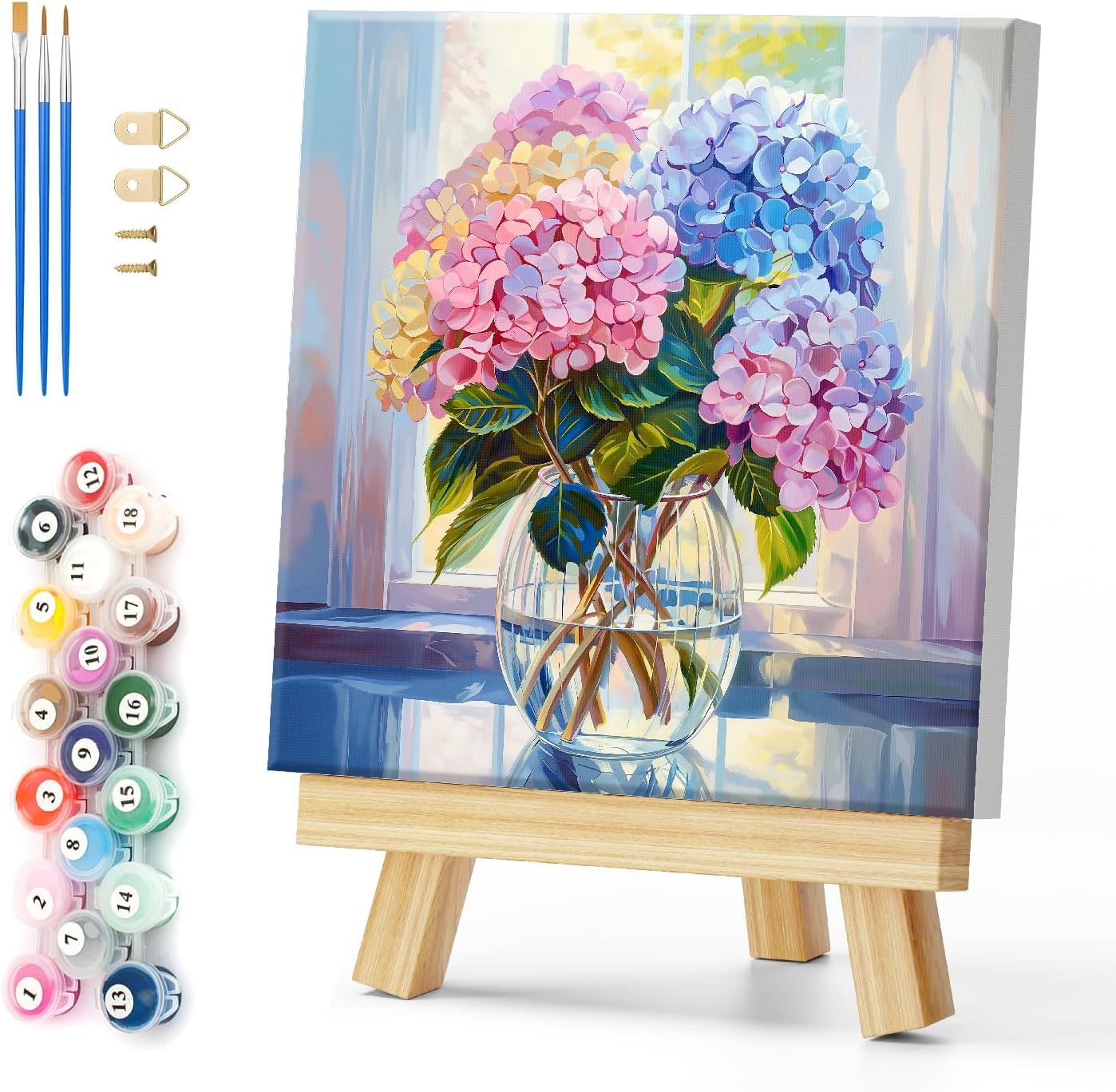Flowering Hydrangea Blossoms in a Vase Paint by Number