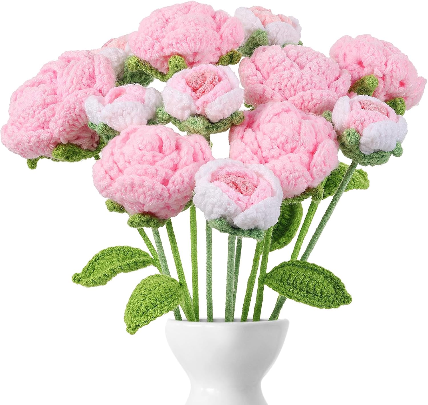 12 Pcs Crochet Rose Handmade Knitted Flowers