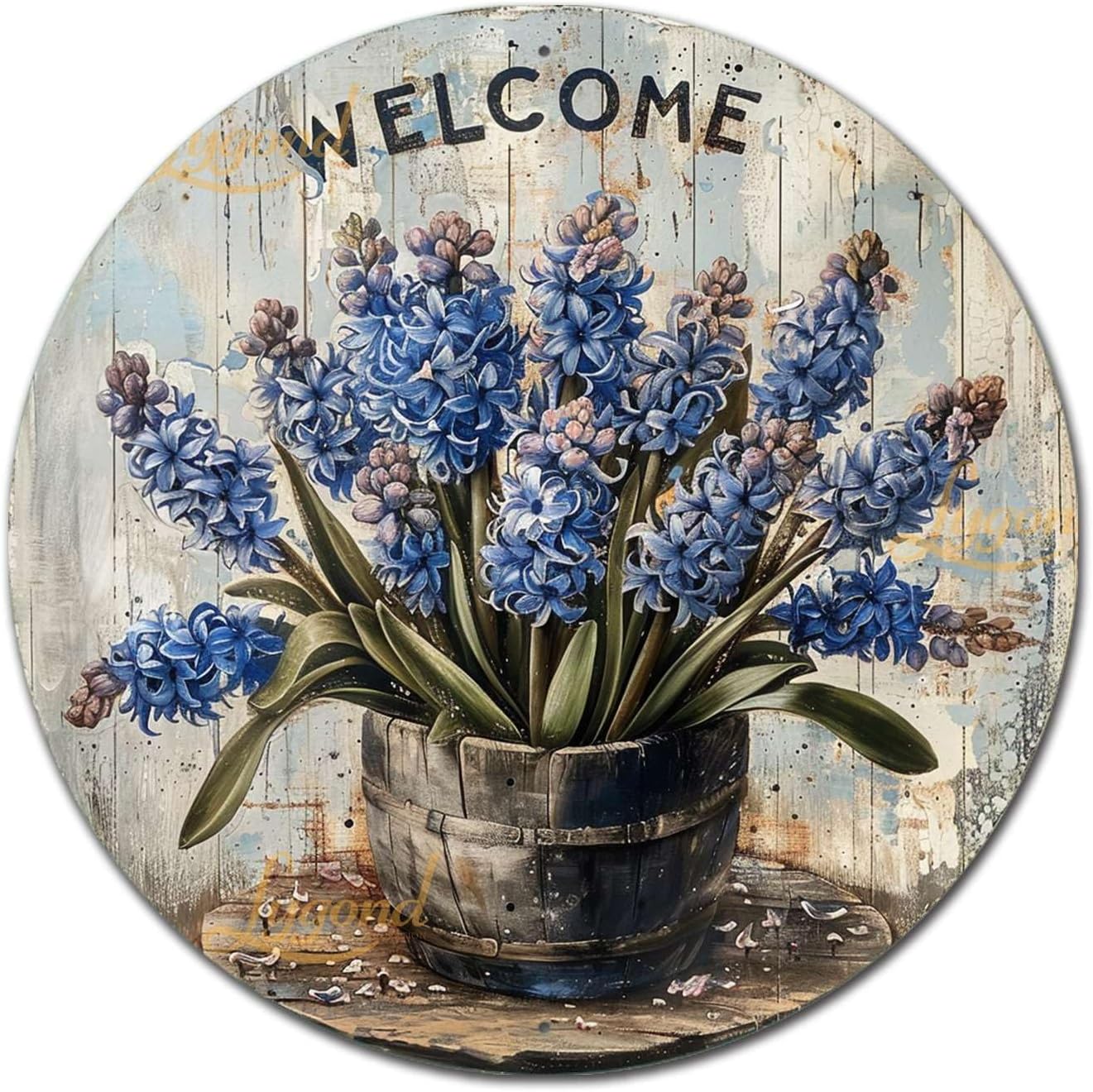 Blue Hyacinth Tin Welcome Sign