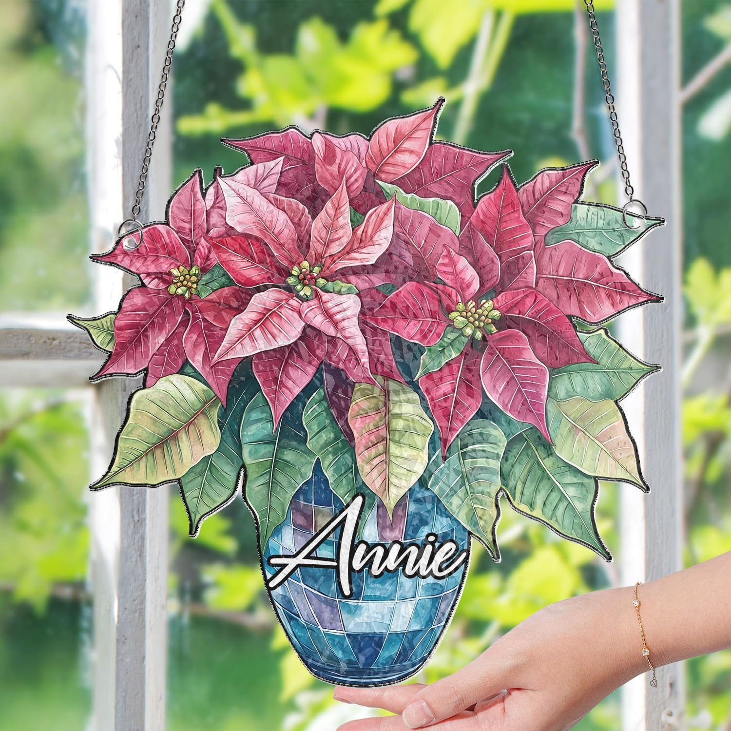 Poinsettia Flowers in a Vase Suncatcher