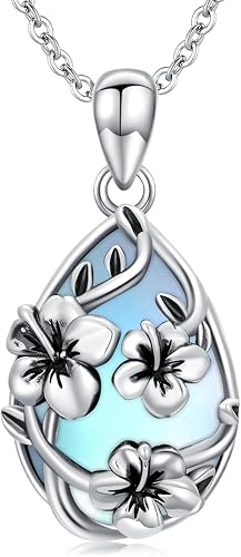 Moonstone Hibiscus Pendant Necklace