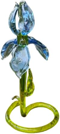 5” Blue Glass Iris Flower Figurine – Hand Blown Art Glass Flower