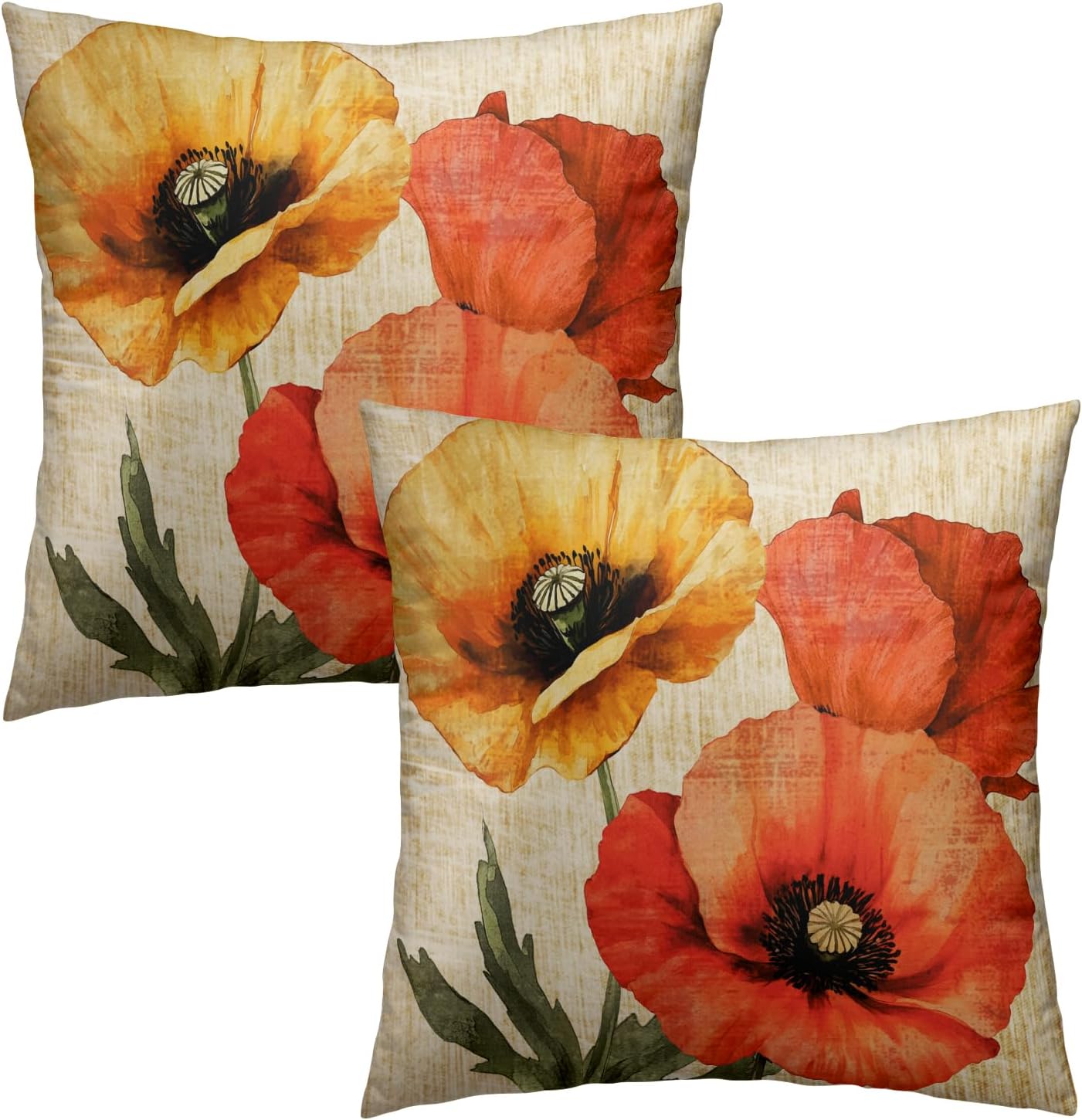 Poppy Flower Throw Pillows (set of 2)