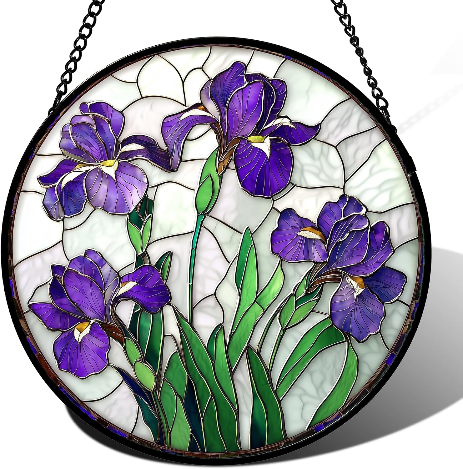 Stained Glass Window Hanging - Purple Iris Flower Sun Catcher