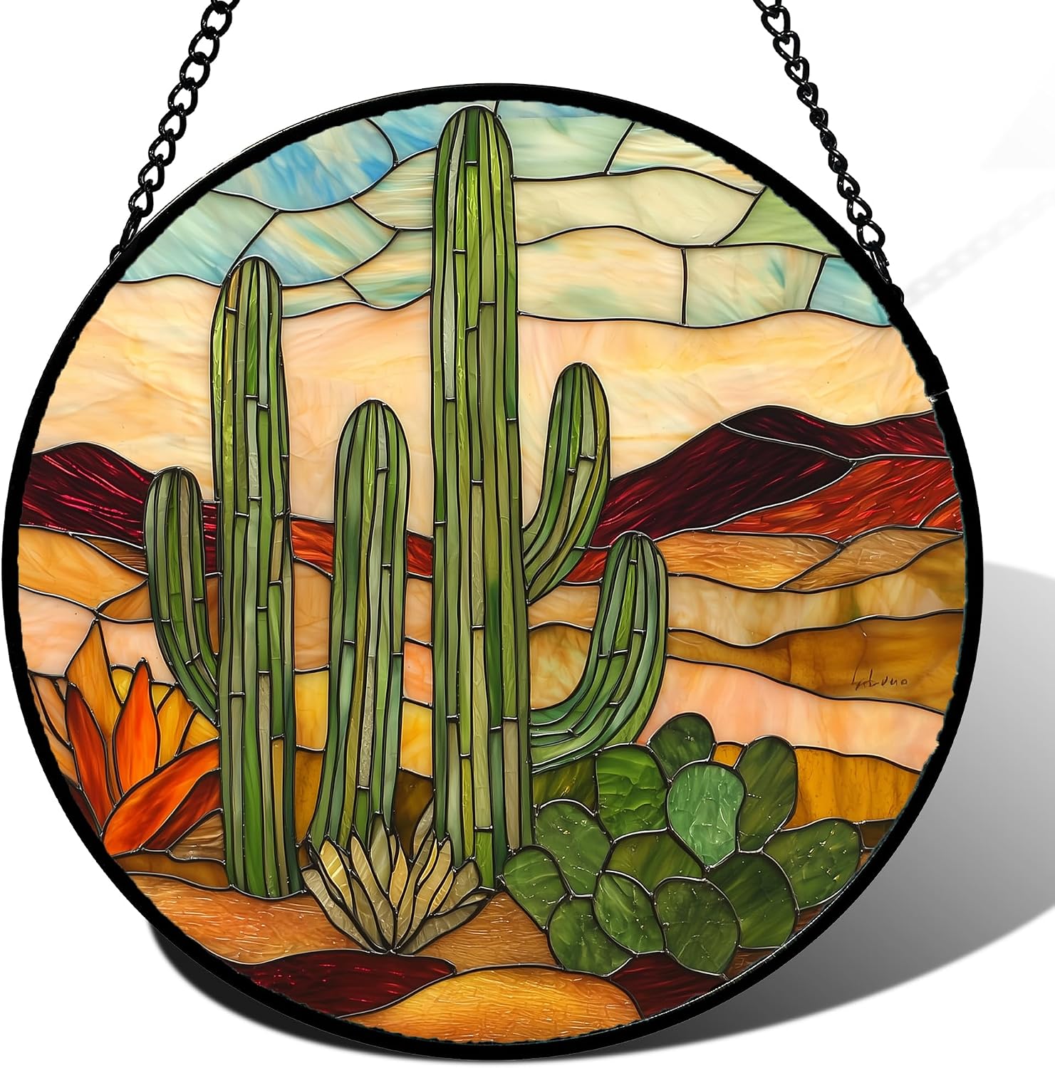 Stained Glass Cactus Suncatcher