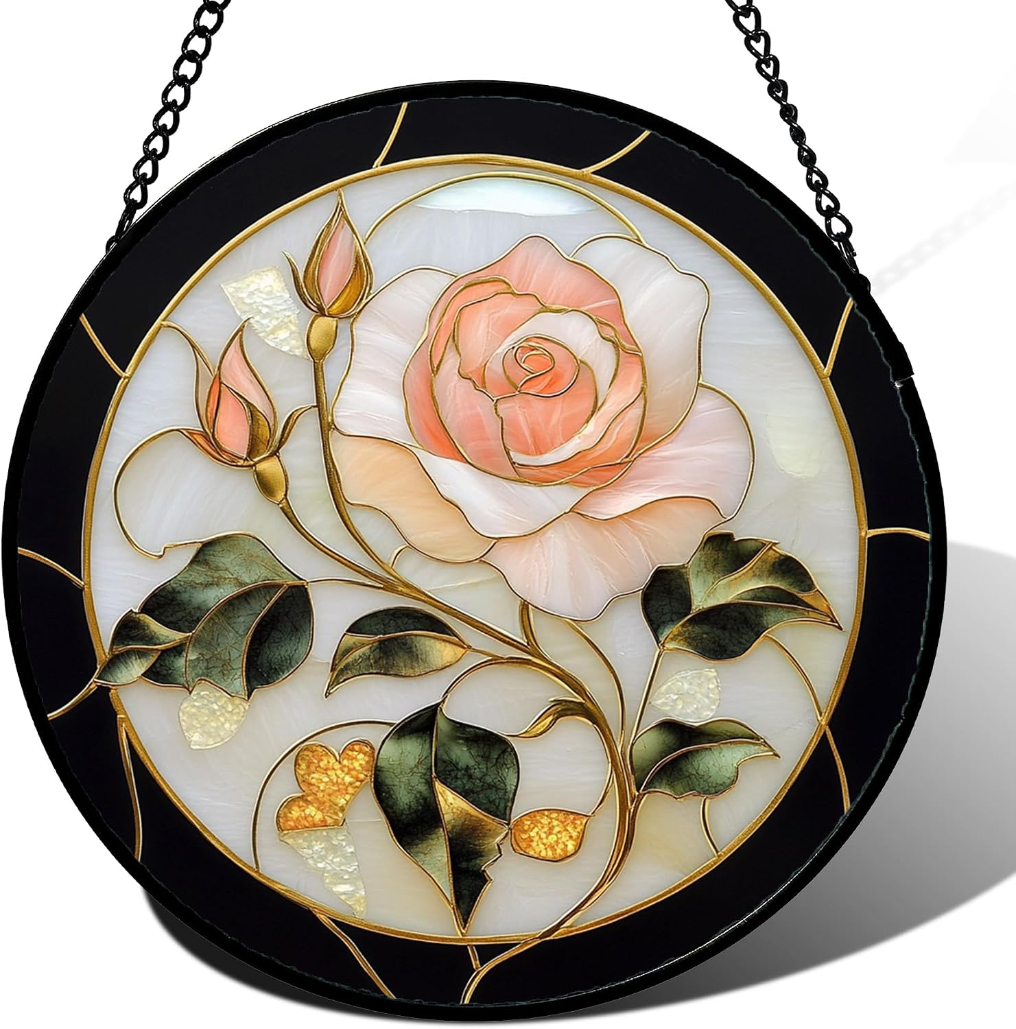 Black White Pink Rose Sun Catcher