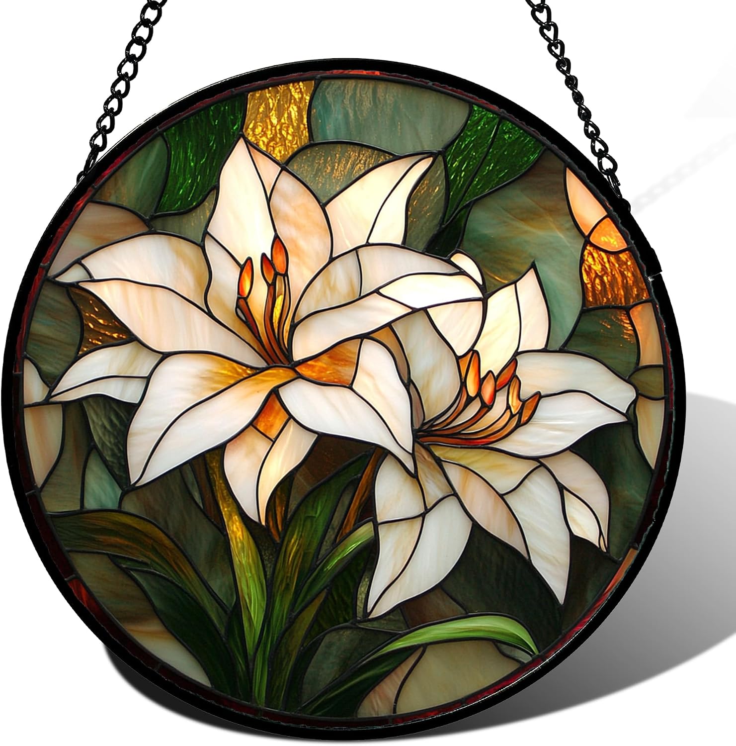 White Green Lily Retro Birth Flower Suncatcher