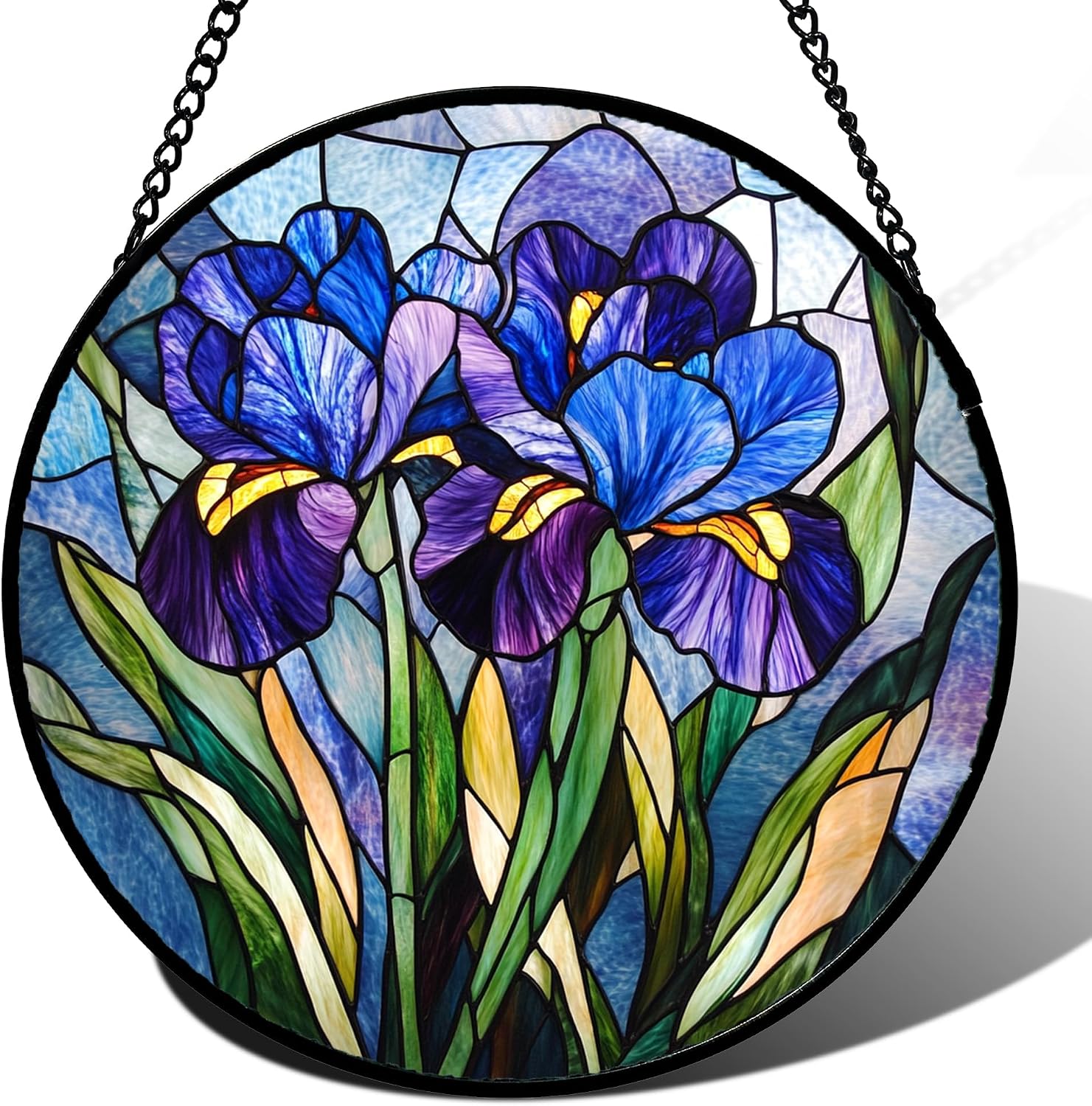 Stained Glass Window Hanging - Blue Purple Iris Flower Suncatcher