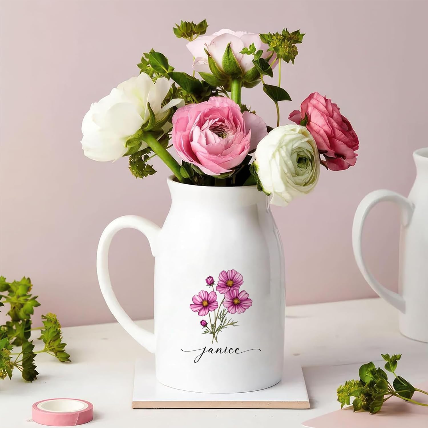 Cosmos Flowers Ceramic Vase
