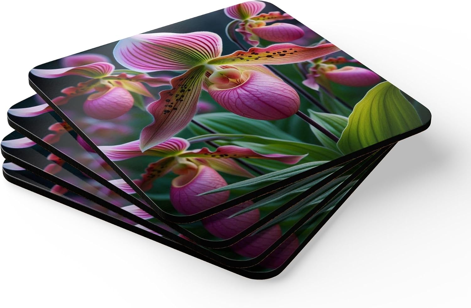 Lady Slipper Flower Cork Coasters