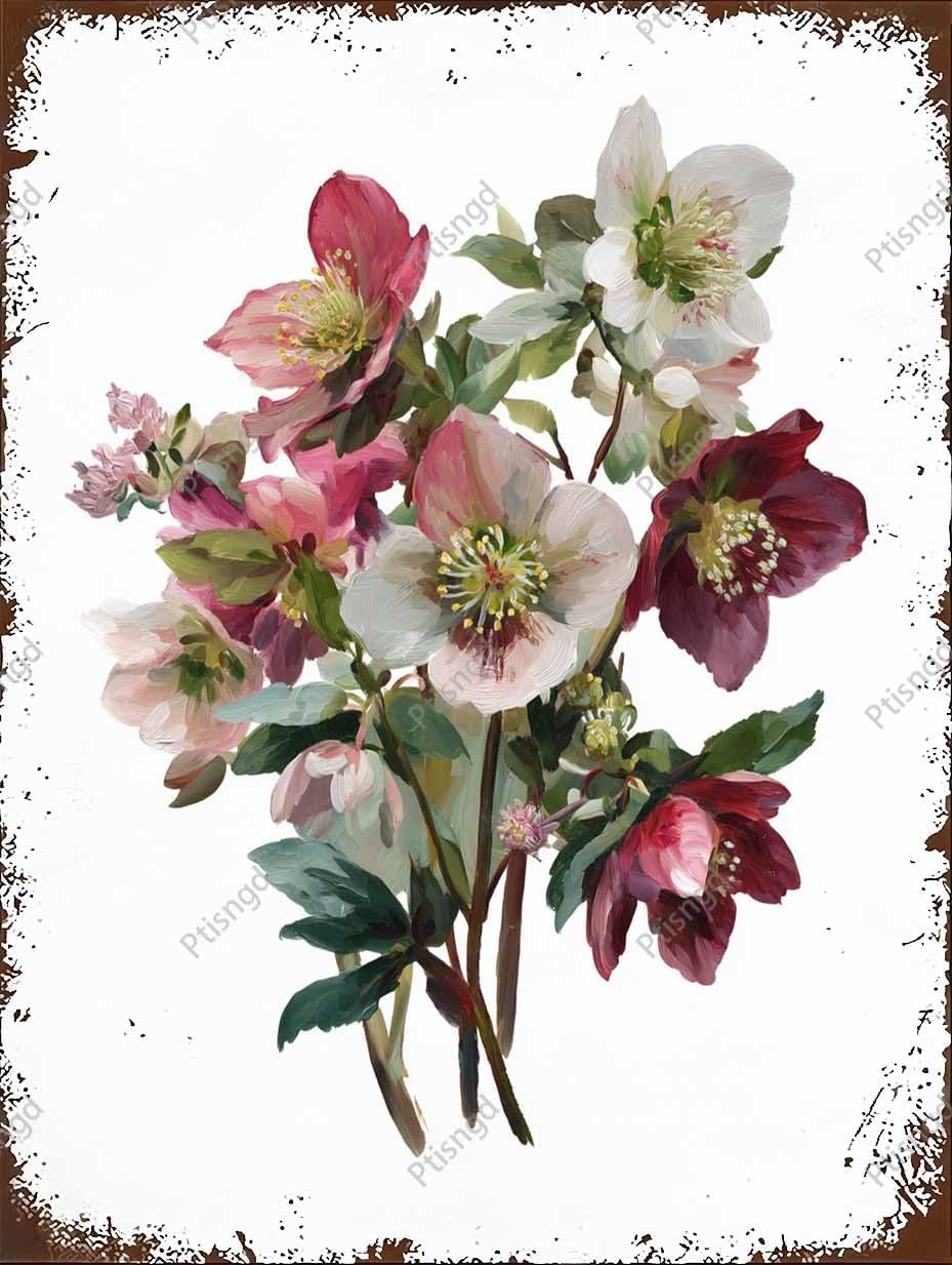 Hellebore Flowers Bouquet Metal Sign