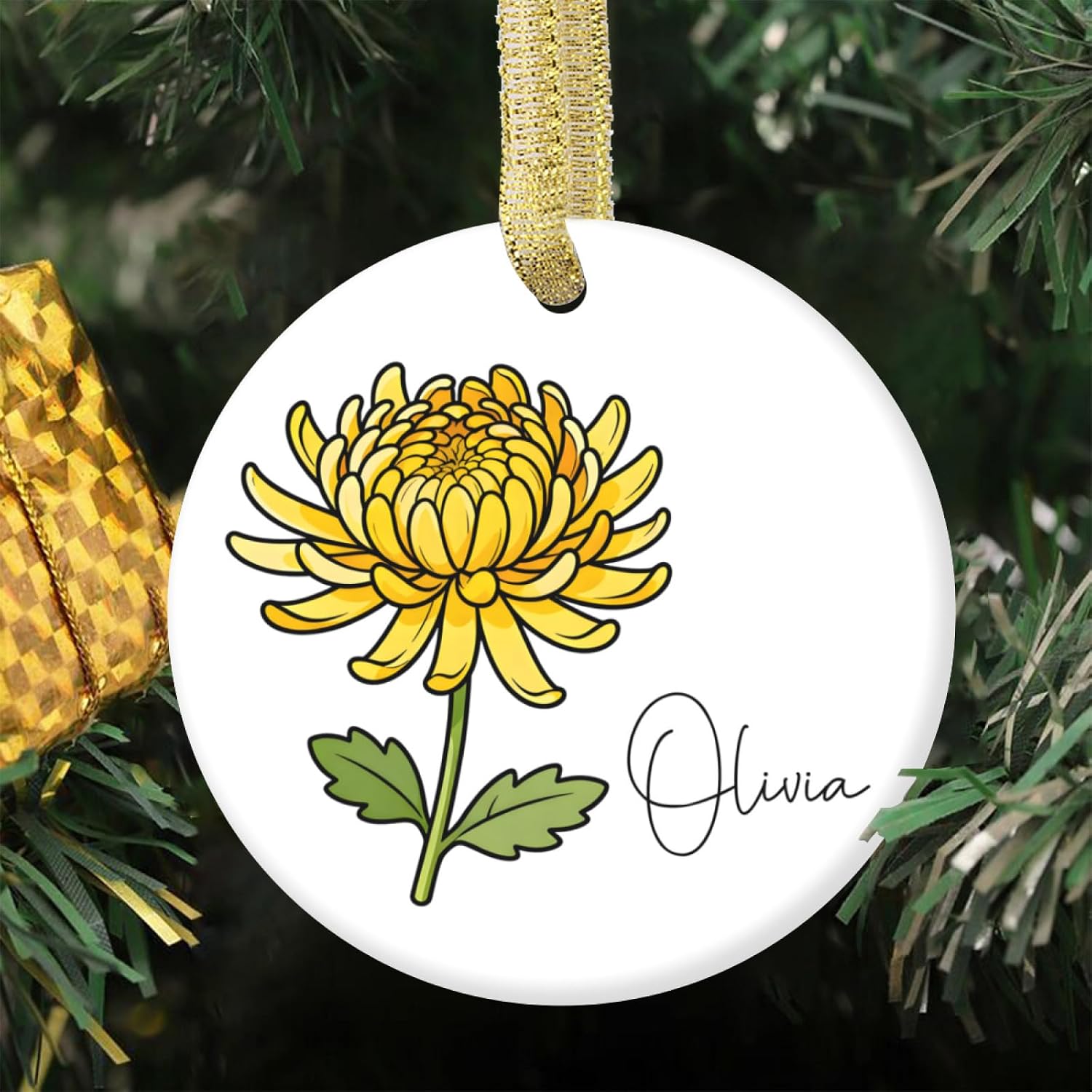 Chrysanthemum Ceramic Christmas Ornament