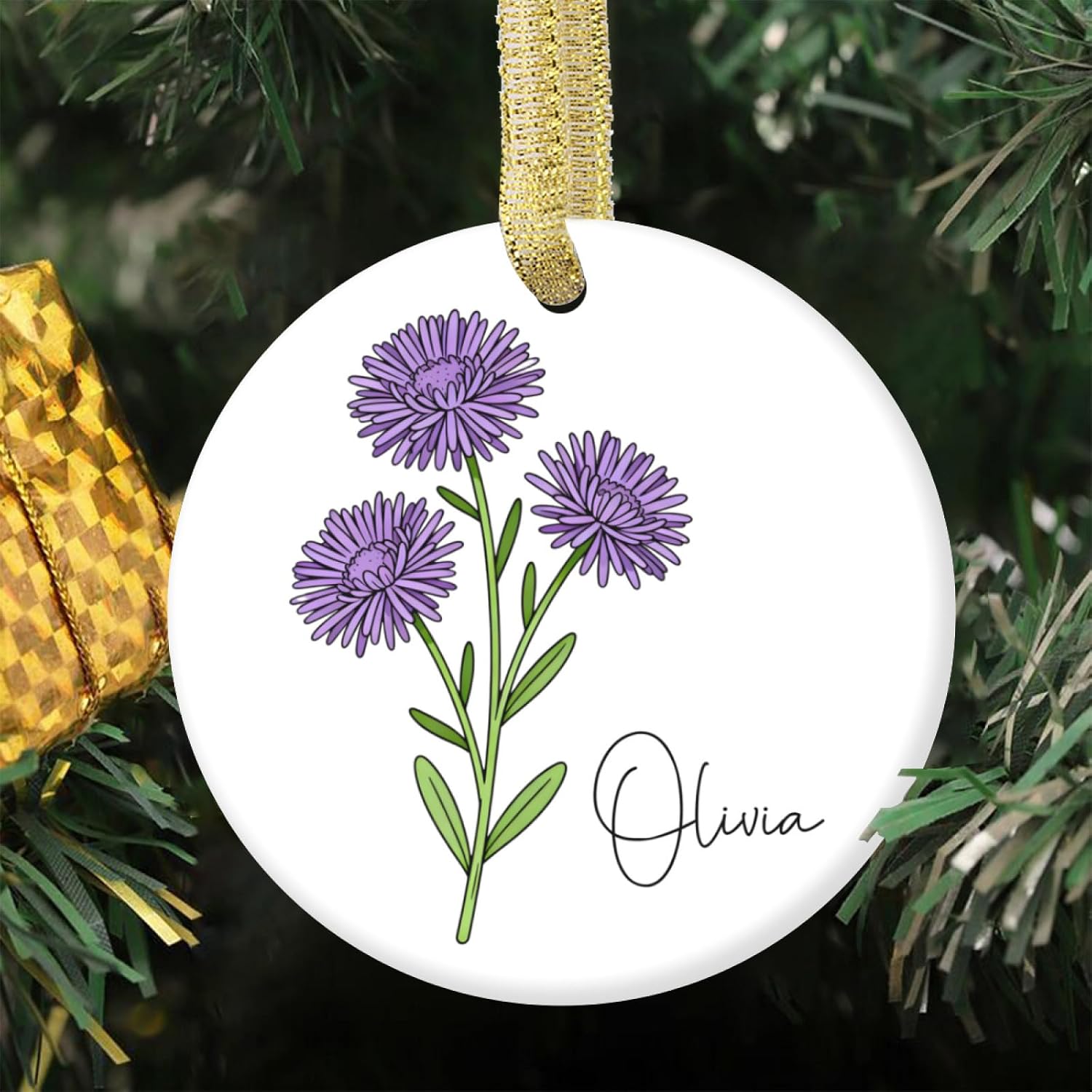 Aster Flower Ceramic Christmas Ornament