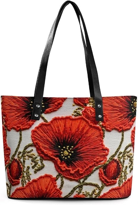 Red Embroidered Poppy Flower Handbag