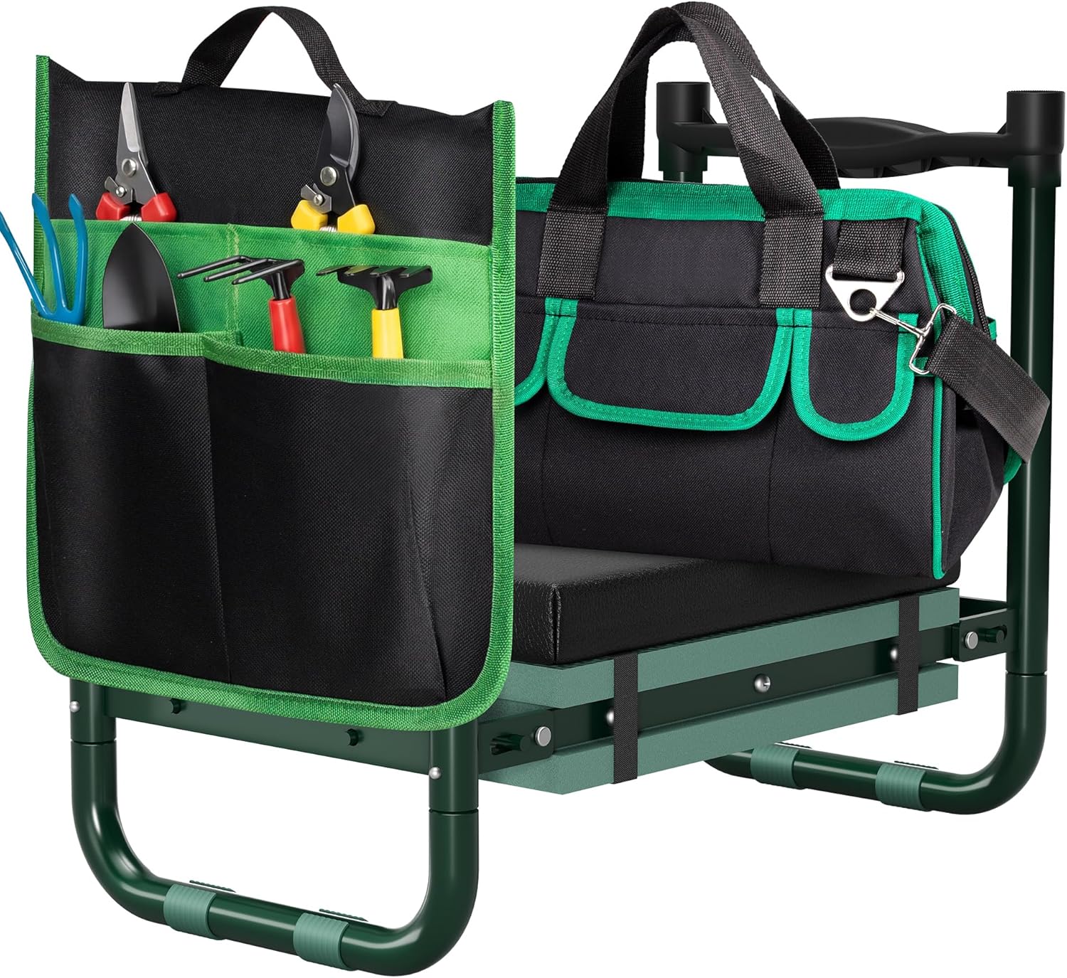 Kneeler and Seat, Foldable Heavy Duty Garden Stool with Soft Kneeling Pad & Tool Pouch