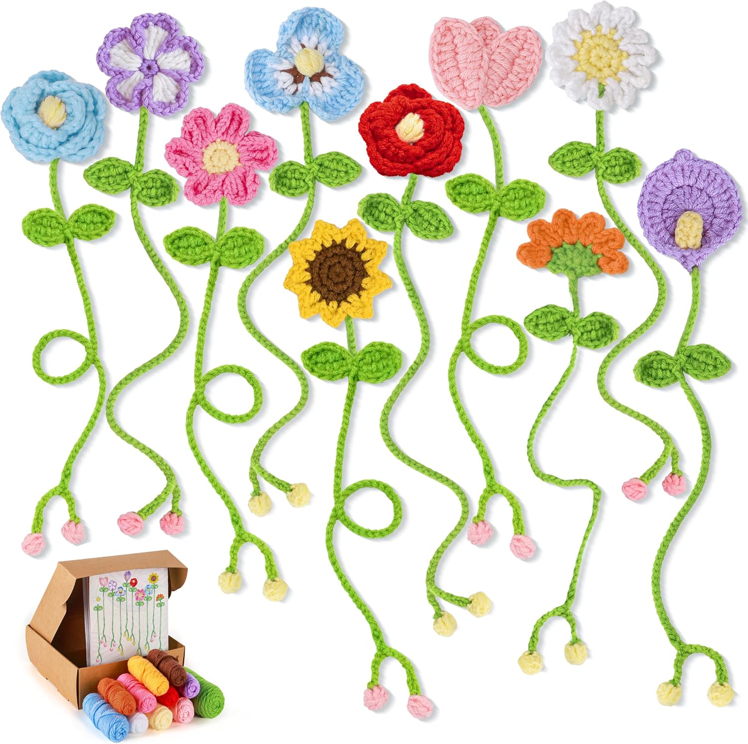 Crochet Bookmarked Flowers Set of 10