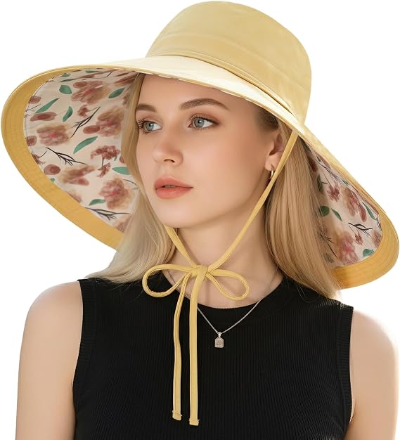 Wide Brim Sun Hat for Women Reversible Beach Hat