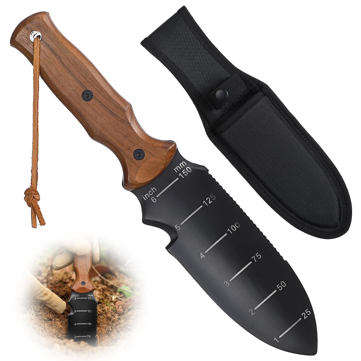 Hori Hori Garden Knife, Garden Tools Trowel with EDC Sheath, Gardening Tools for Weeding Digging Planting with 7" Stainless Steel Blade,Dual-Scale Measurement