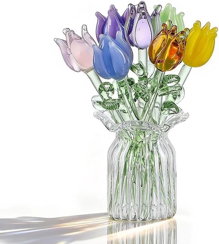 7 pcs of Handblown Glass Tulip Flowers