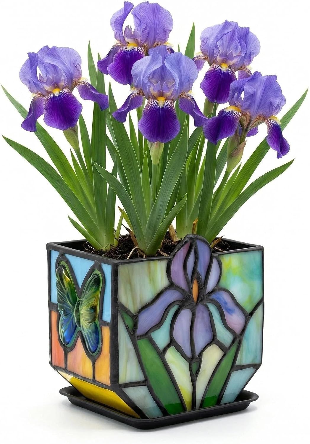Stained Glass Iris Planter