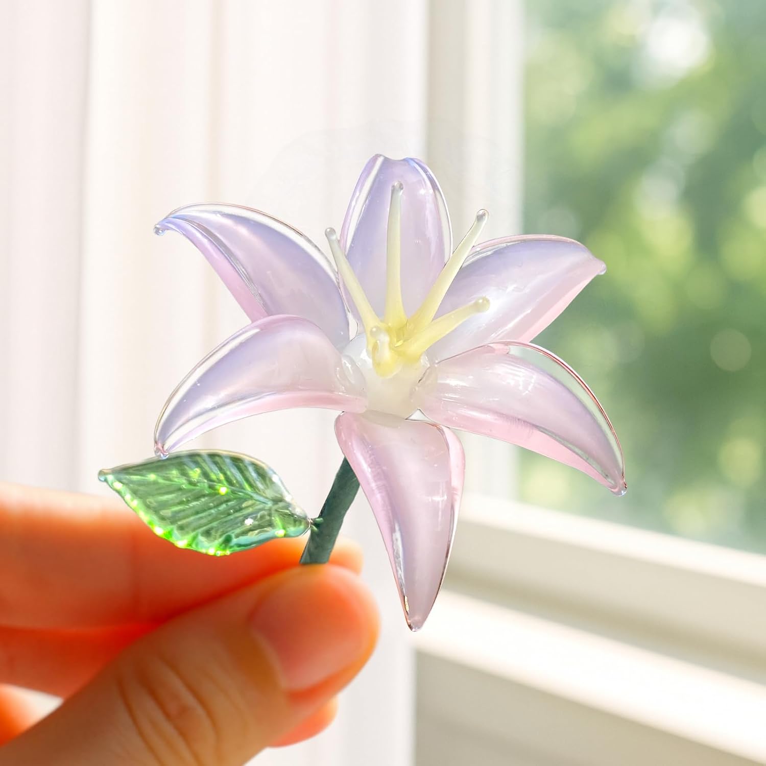 Pink Blown Glass Lily Flower