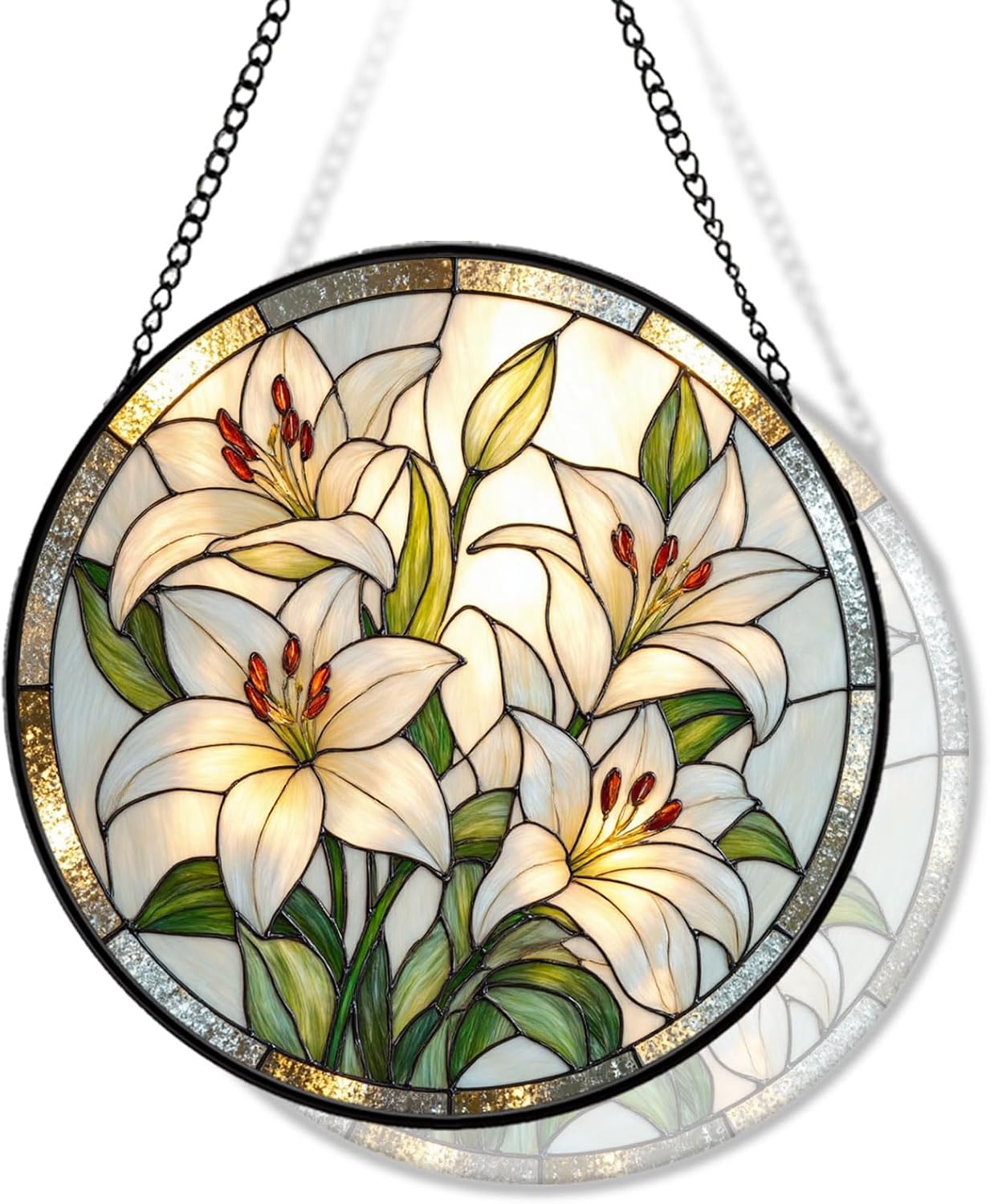 Lily Flower Stained Glass Window Hanging Suncatcher