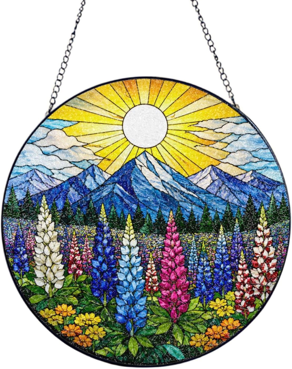 Stained Glass Lupine Flowers Suncatcher